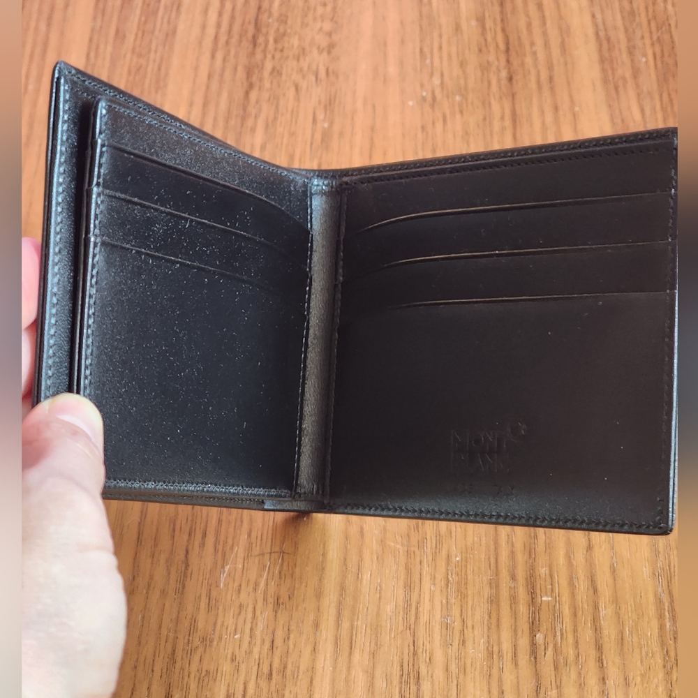 New 100% Auth Montblanc  Meisterstuck Leather Wallet 6 CC 2 View Pockets Black - Picture 6 of 10